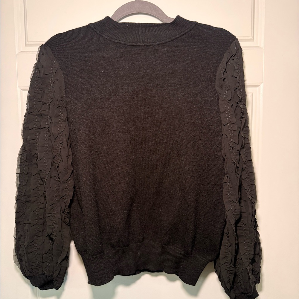 Nanette Lepore Black Lace Sleeve Sweater Size Small